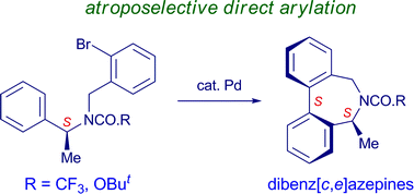 Graphical abstract: Atroposelective formation of dibenz[c,e]azepines via intramolecular direct arylation with centre-axis chirality transfer