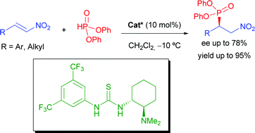 Graphical abstract: Thiourea catalyzed organocatalytic enantioselective Michael addition of diphenyl phosphite to nitroalkenes