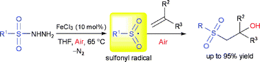 Graphical abstract: Iron-catalyzed sulfonyl radical formations from sulfonylhydrazides and oxidative addition to alkenes