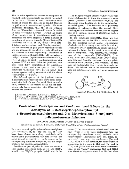 Double-bond participation and conformational effects in the acetolysis of 1-methylcyclohept-4-enylmethyl p-bromobenzenesulphonate and 2-(1-methylcyclohex-3-enyl)ethyl p-bromobenzenesulphonate