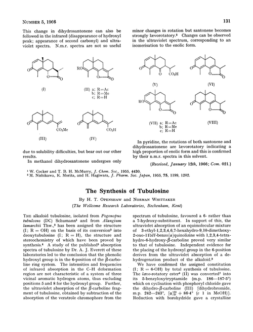 The synthesis of tubulosine