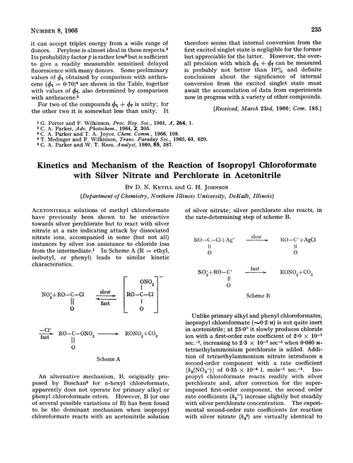 Kinetics and mechanism of the reaction of isopropyl chloroformate with silver nitrate and perchlorate in acetonitrile