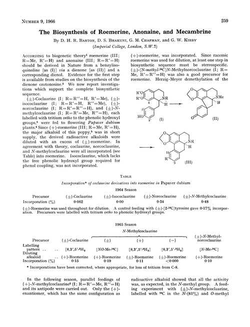 The biosynthesis of roemerine, anonaine, and mecambrine
