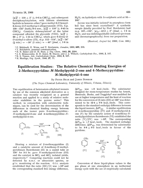 Equilibration studies: the relative chemical binding energies of 2-methoxypyridine–N-methylpyrid-2-one and 4-methoxypyridine–N-methylpyrid-4-one