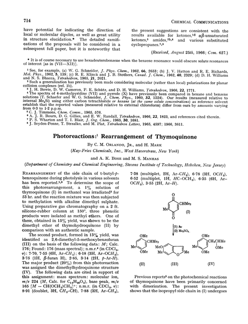 Photoreactions: rearrangement of thymoquinone