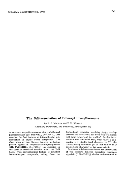 The self-association of dibenzyl phenylboronate