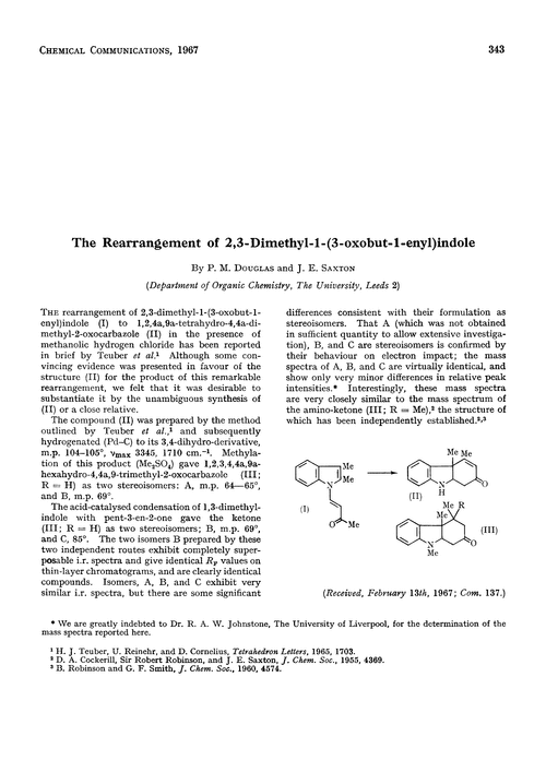 The rearrangement of 2,3-dimethyl-1-(3-oxobut-1-enyl)indole