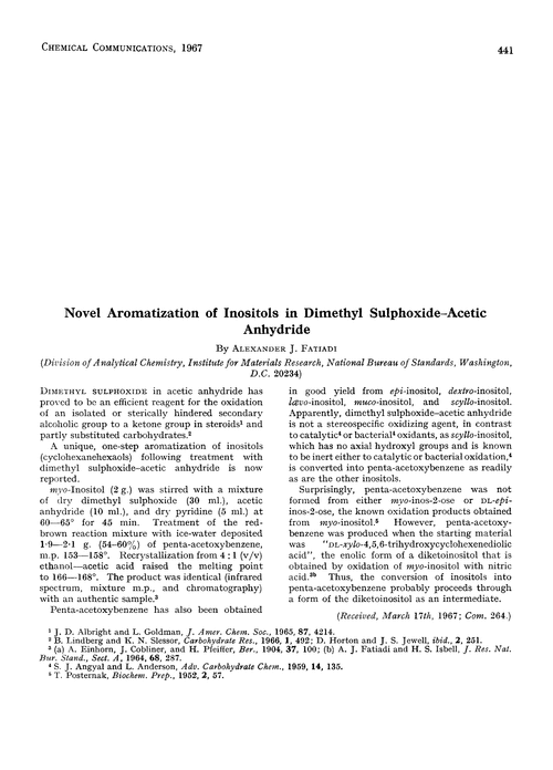 Novel aromatization of inositols in dimethyl sulphoxide–acetic anhydride