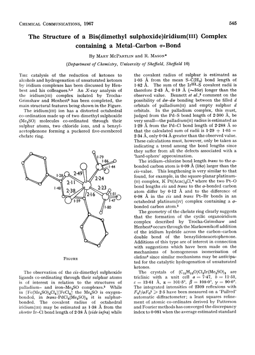 The structure of a bis(dimethyl sulphoxide)iridium(III) complex containing a metal–carbon σ-bond