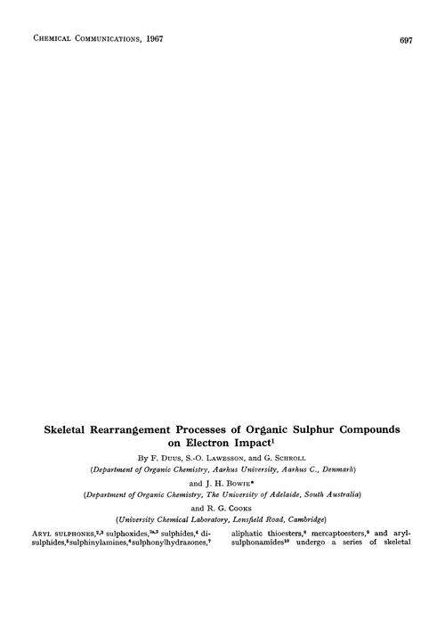 Skeletal rearrangement processes of organic sulphur compounds on electron impact