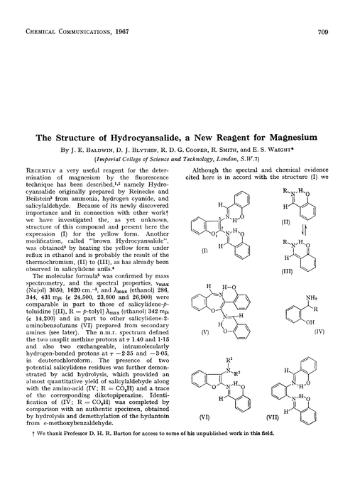 The structure of hydrocyansalide, a new reagent for magnesium