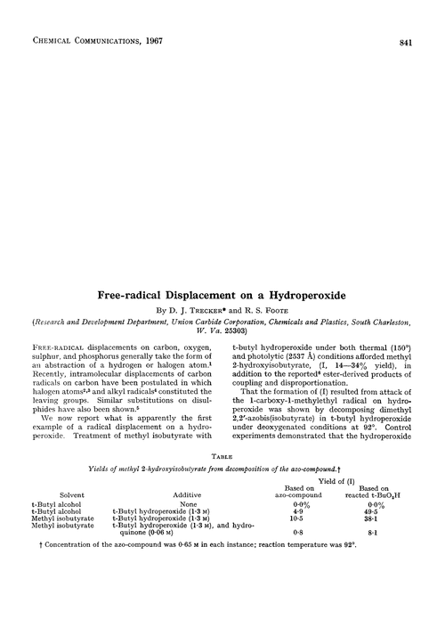 Free-radical displacement on a hydroperoxide