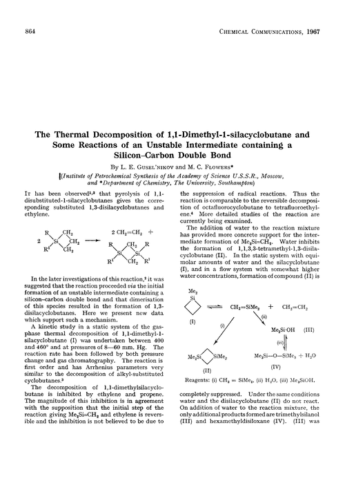 The thermal decomposition of 1,1-dimethyl-1-silacyclobutane and some reactions of an unstable intermediate containing a silicon–carbon double bond