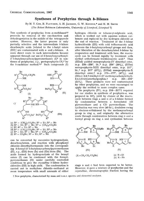Syntheses of porphyrins through b-bilenes