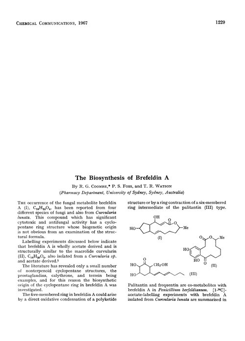 The biosynthesis of brefeldin A