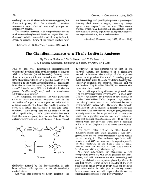 The chemiluminescence of a firefly luciferin analogue