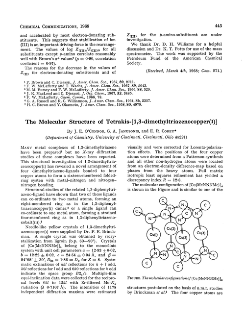 The molecular structure of tetrakis-[1,3-dimethyltriazenocopper(I)]