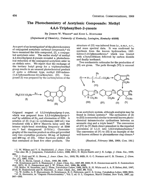 The photochemistry of acetylenic compounds: methyl 4,4,4-triphenylbut-2-ynoate