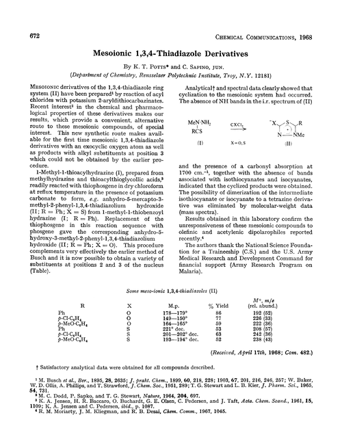 Mesoionic 1,3,4-thiadiazole derivatives