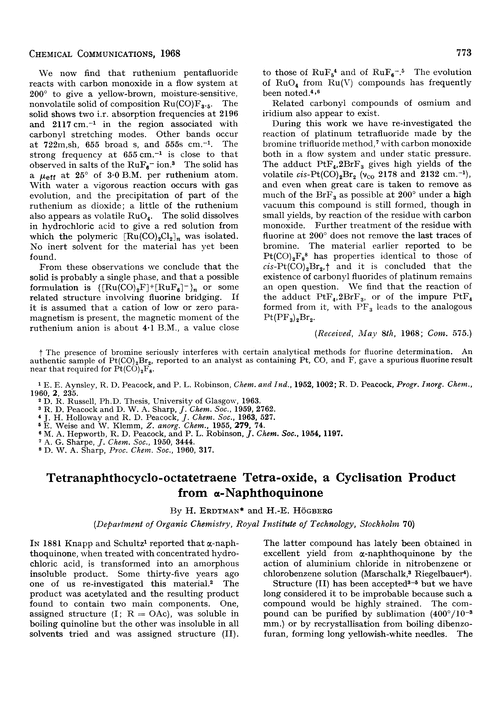 Tetranaphthocyclo-octatetraene tetra-oxide, a cyclisation product from α-naphthoquinone