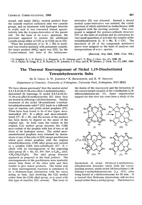 The thermal rearrangement of nickel 1,19-disubstituted tetradehydrocorrin salts