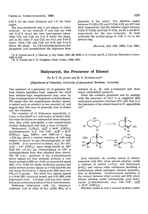 Hedycaryol, the precursor of elemol