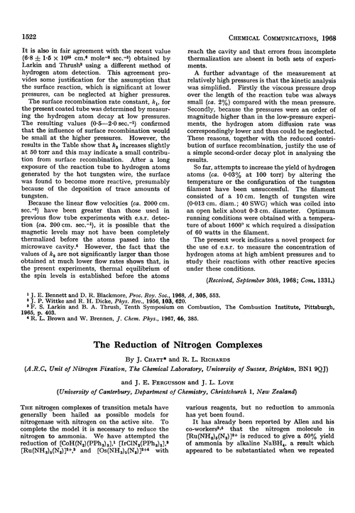 The reduction of nitrogen complexes
