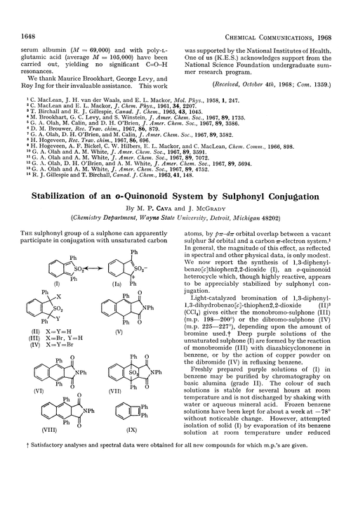 Stabilization of an o-quinonoid system by sulphonyl conjugation