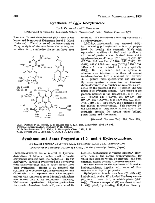 Syntheses and some properties of 2- and 6-hydroxyazulenes