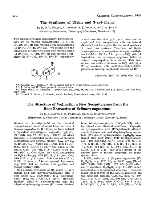 The structure of vaginatin: a new sesquiterpene from the root extractive of Selinum vaginatum