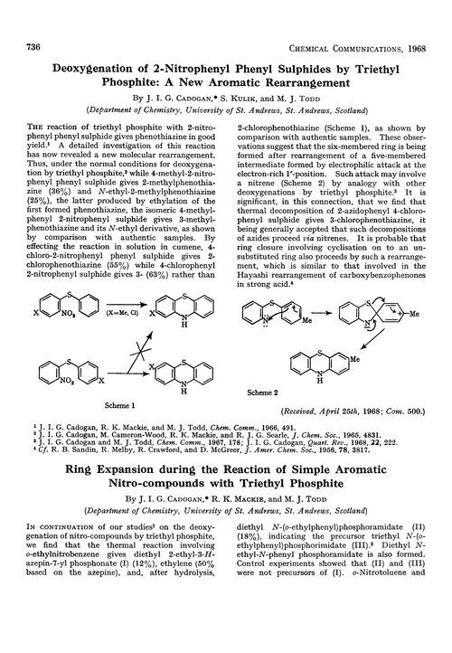 Deoxygenation of 2-nitrophenyl phenyl sulphides by triethyl phosphite: a new aromatic rearrangement