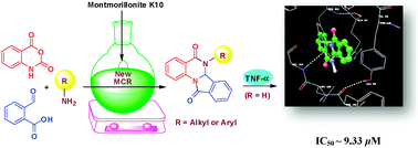 Graphical abstract: A new three-component reaction: green synthesis of novel isoindolo[2,1-a]quinazoline derivatives as potent inhibitors of TNF-α