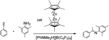 Graphical abstract: Zinc–zinc bonded decamethyldizincocene Zn2(η5-C5Me5)2 as catalyst for the inter- and intramolecular hydroamination reaction