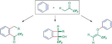 Graphical abstract: Aryne reaction with trifluoromethyl ketones in three modes: C–C bond cleavage, [2+2] cycloaddition and O-arylation