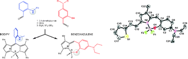 Graphical abstract: Facile “one pot” route to the novel benzazulene-type dye class: asymmetric, derivatizable, 5-7-6 fused ring puckered half BODIPY design