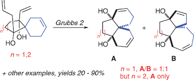 Graphical abstract: Selective formation of angular tricyclic compounds by ruthenium-mediated ring-rearrangement metathesis