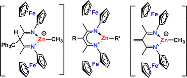 Graphical abstract: Reactions of Zn bis-ferrocenyl-β-diketiminates with [Ph3C][B(C6F5)4]
