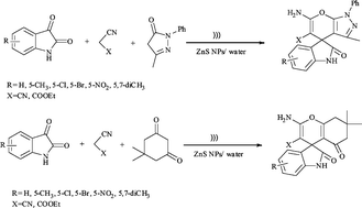 Graphical abstract: Step-economic, efficient, ZnS nanoparticle-catalyzed synthesis of spirooxindole derivatives in aqueous medium viaKnoevenagel condensation followed by Michael addition
