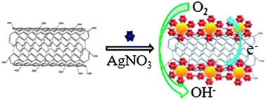 Graphical abstract: Facile synthesis of a Ag nanoparticle/polyoxometalate/carbon nanotube tri-component hybrid and its activity in the electrocatalysis of oxygen reduction