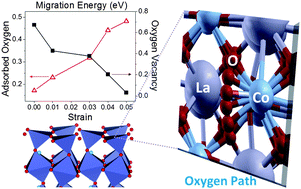 Graphical abstract: Enhanced one dimensional mobility of oxygen on strained LaCoO3(001) surface