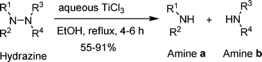 Graphical abstract: Reduction of hydrazines to amines with aqueous solution of titanium(iii) trichloride