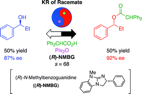 Graphical abstract: (R)-(+)-N-Methylbenzoguanidine ((R)-NMBG) catalyzed kinetic resolution of racemic secondary benzylic alcohols with free carboxylic acids by asymmetric esterification