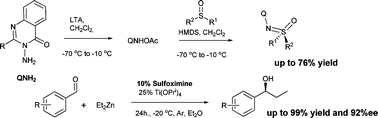 Graphical abstract: Synthesis of chiral sulfoximines derived from 3-aminoquinazolinones and their catalysis of enantioselective diethylzinc addition to aldehydes