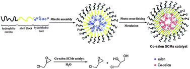 Graphical abstract: Poly(norbornene) block copolymer-based shell cross-linked micelles with Co(iii)–salen cores