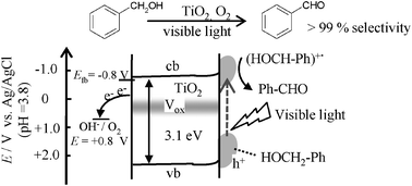 Graphical abstract: Characteristics of the charge transfer surface complex on titanium(iv) dioxide for the visible light induced chemo-selective oxidation of benzyl alcohol