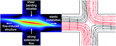 Graphical abstract: Extensional rheology and elastic instabilities of a wormlike micellar solution in a microfluidic cross-slot device