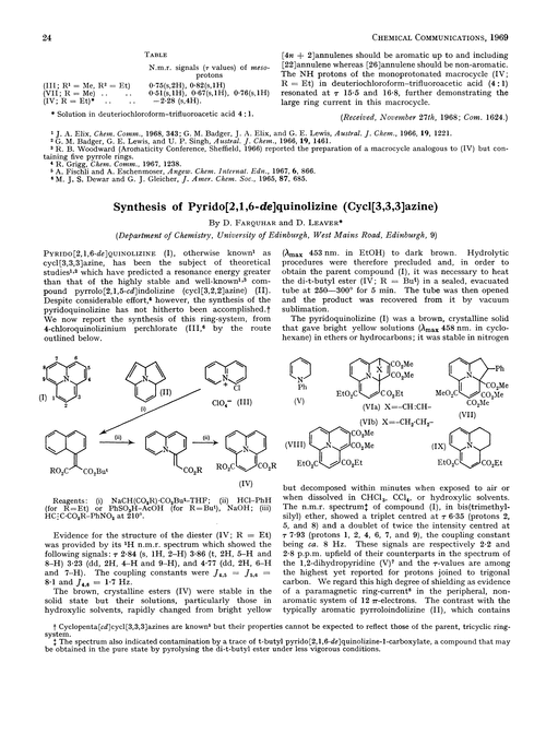 Synthesis of pyrido[2,1,6-de]quinolizine (cycl[3,3,3]azine)