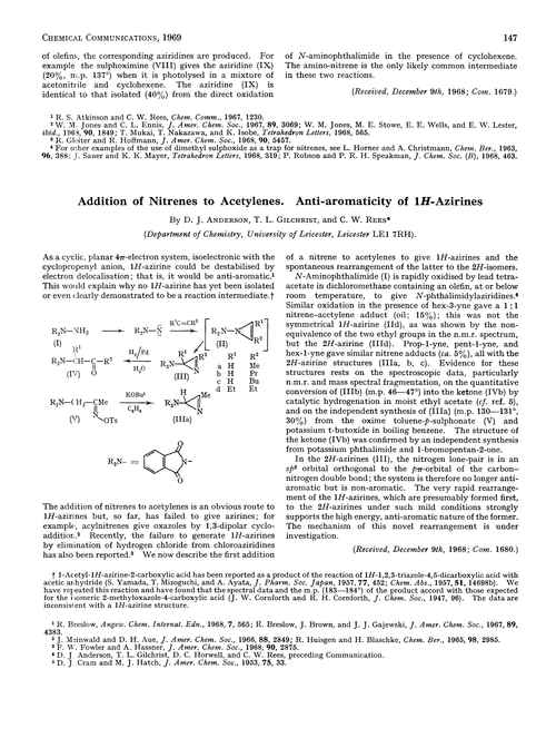 Addition of nitrenes to acetylenes. Anti-aromaticity of 1H-azirines