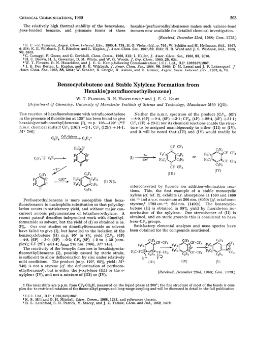Benzocyclobutene and stable xylylene formation from hexakis(pentafluoroethylbenzene)