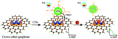 Graphical abstract: Sensing metal ions with ion selectivity of a crown ether and fluorescence resonance energy transfer between carbon dots and graphene